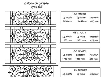 Balcons de croisée GE1150 à GE1300