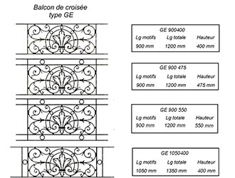 Balcons de croisée GE900 à GE1050